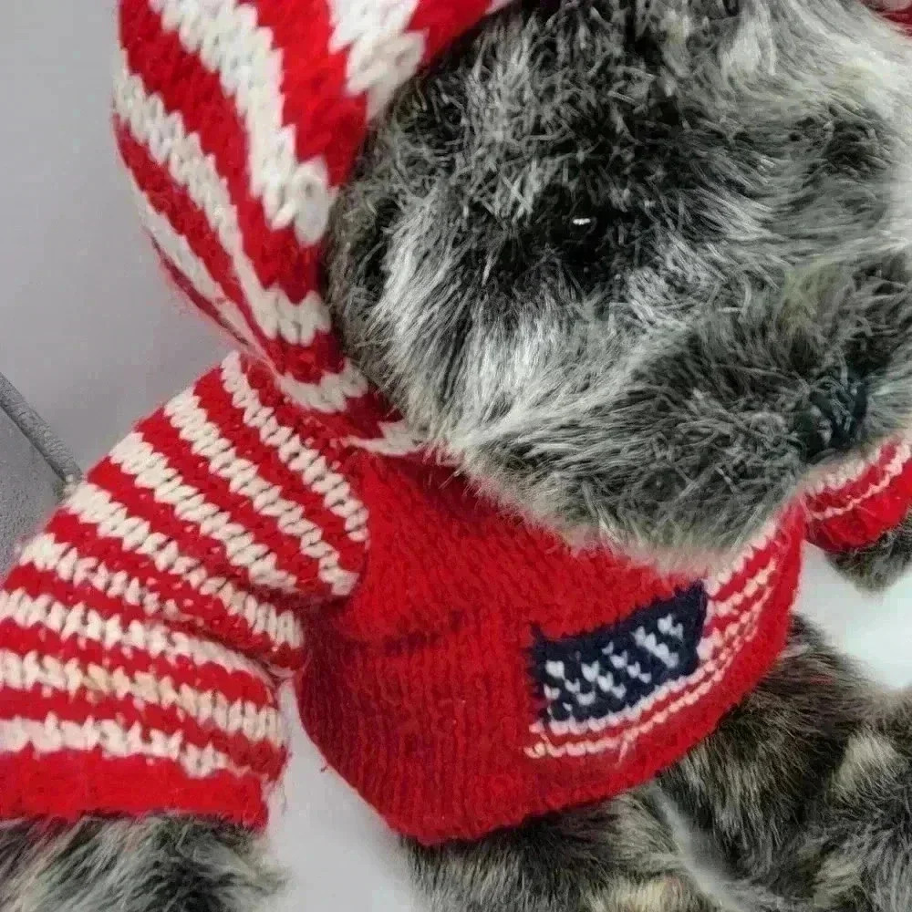Dillars Grey Teddy Bear Patriotic USA Knitted Sweater Hoodie Soft Faux Fur - Picture 9 of 10